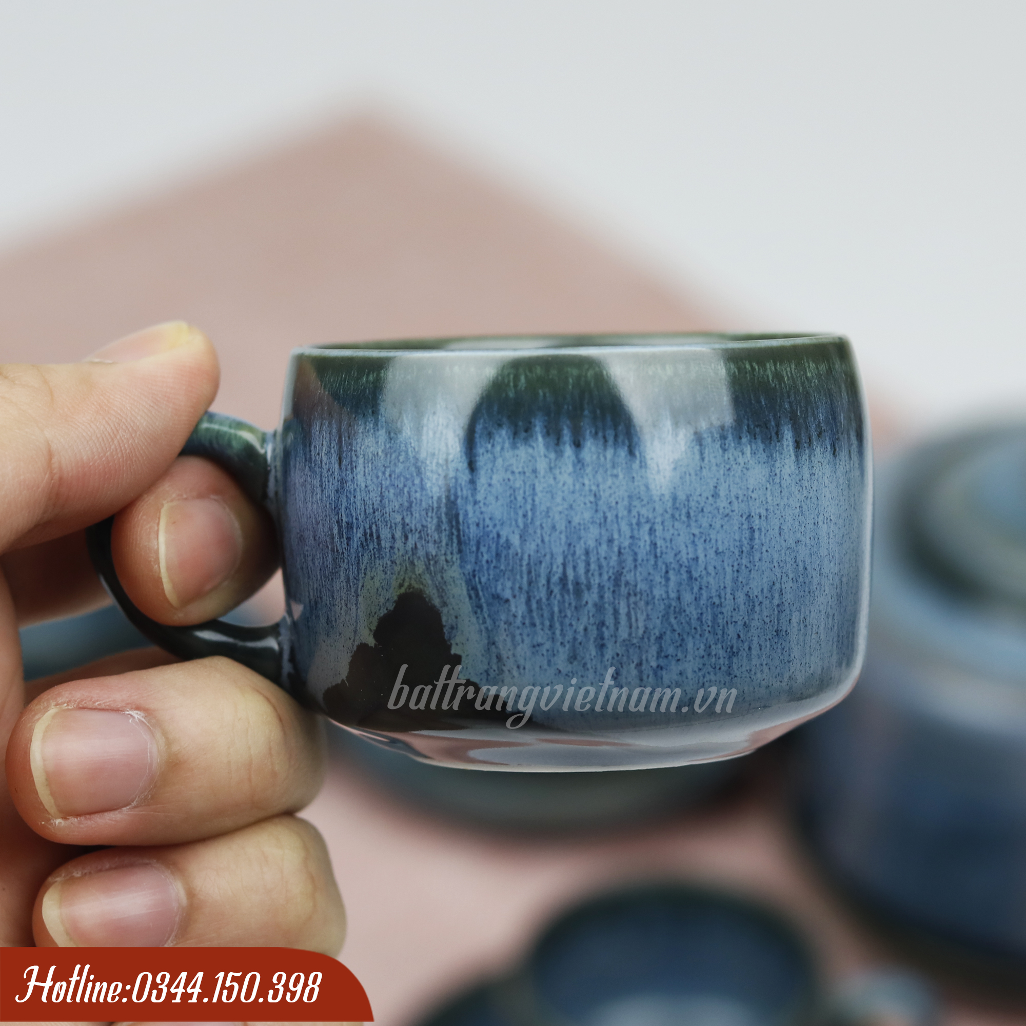 Bộ ấm chén men hỏa biến Bát Tràng màu xanh đá 2