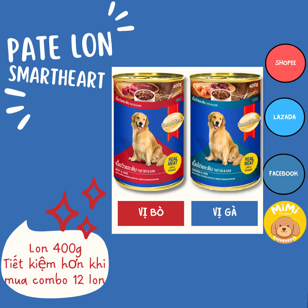 [Date xa] Combo 12 lon Pate cho chó Smartheart vị bò và gà gan (12x400g)