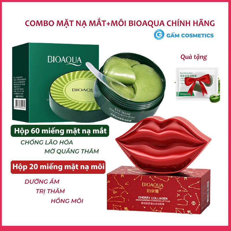 Hộp 60 miếng mặt nạ mắt Bioaqua Collagen tảo biển + Hộp 20 miếng mặt nạ môi Cherry Bioaqua - MH.Cosmetics
