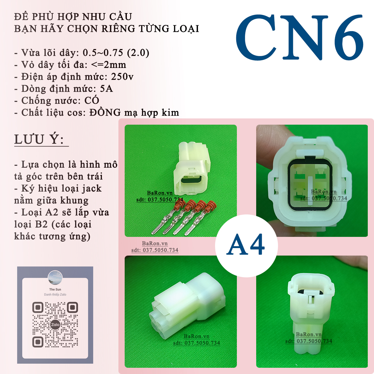 Jack cảm biến va chạm xe, jack đèn trần 2/3/4/6pin