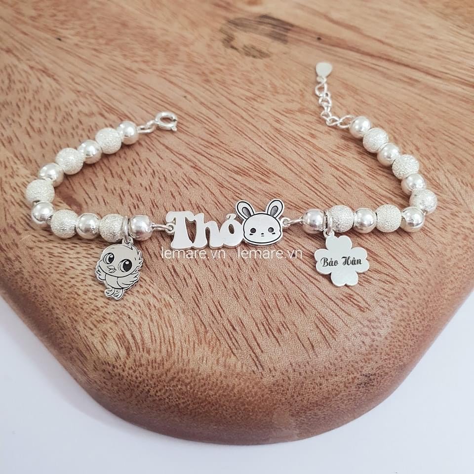 Lắc tay cho bé khắc tên theo yêu cầu bạc s925 - kèm hộp đựng - trang sức cao cấp hvj