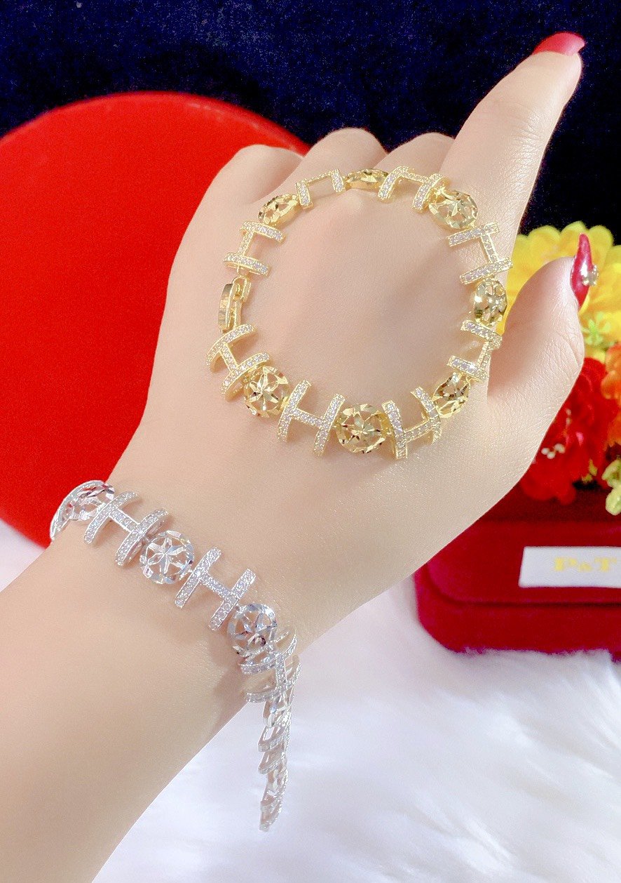 Lắc tay nữ mạ vàng 18k, 24k và bạch kim chữ h đính đá nhỏ 53-6102021 - lắc tay nữ, lắc tay đẹp - phong cách dễ thương