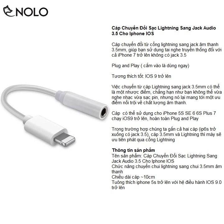Cáp Chuyển Đổi Sạc Lightning Sang Jack Audio 3.5 Cho Iphone IOS