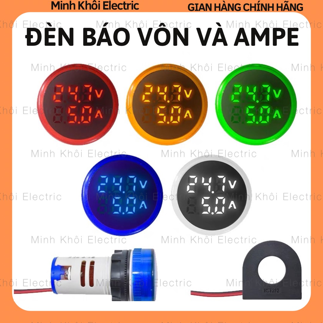 Đèn báo vôn ampe, đèn báo volt và ampe phi 22 loại tốt, đèn báo vôn, đèn báo ampe hiển thị điện áp