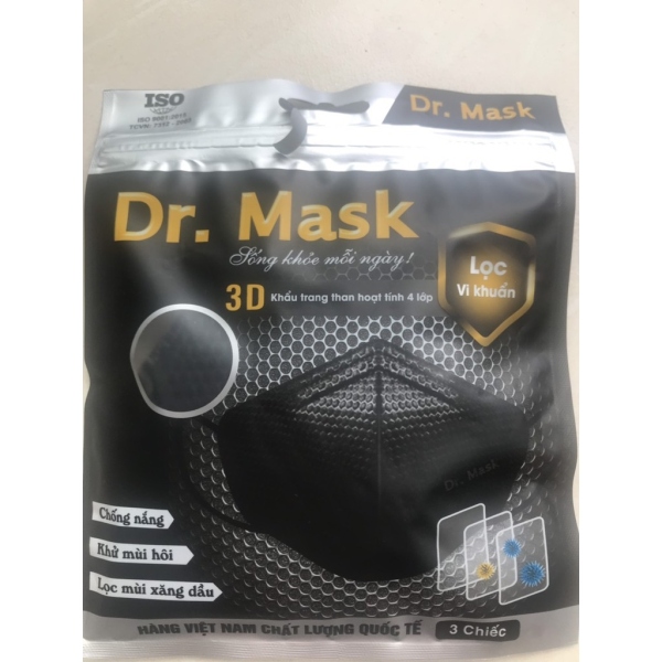 Khẩu trang y tế 3D Dr. Mark hàng có sẵn màu đen(Túi 3c dùng được nhiều lần)