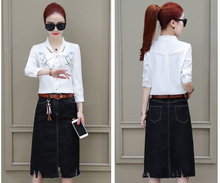 [4.4 Hoàn tiền 15%][HCM]Áo sơ mi sọc nhí thêu hoa- MS0113A