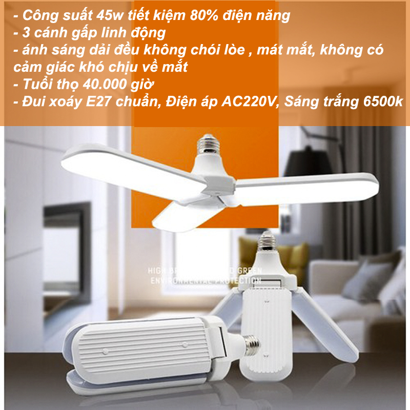 Đèn LED 3 LÁ 45W CỰC SÁNG ĐỀU CÁC GÓC (FAN3)