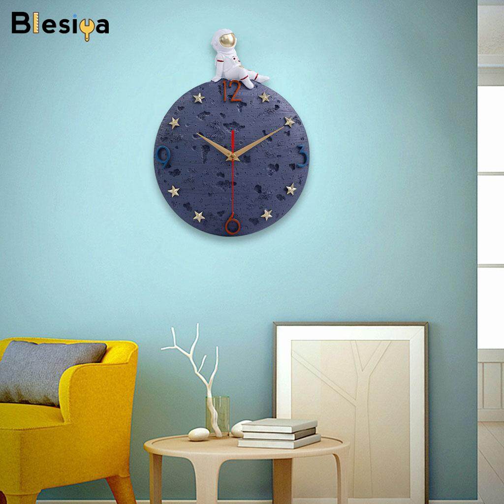 Blesiya Astronaut Wall Clock Wall Art 9 inch Round Silent for School Kitchen Office