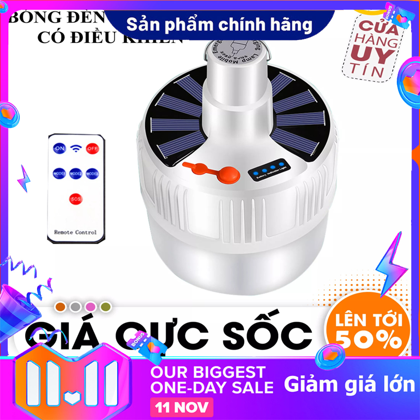 Bóng đèn led tích điện năng lượng mặt trời 200w - có điều khiển - 5 chế độ sáng