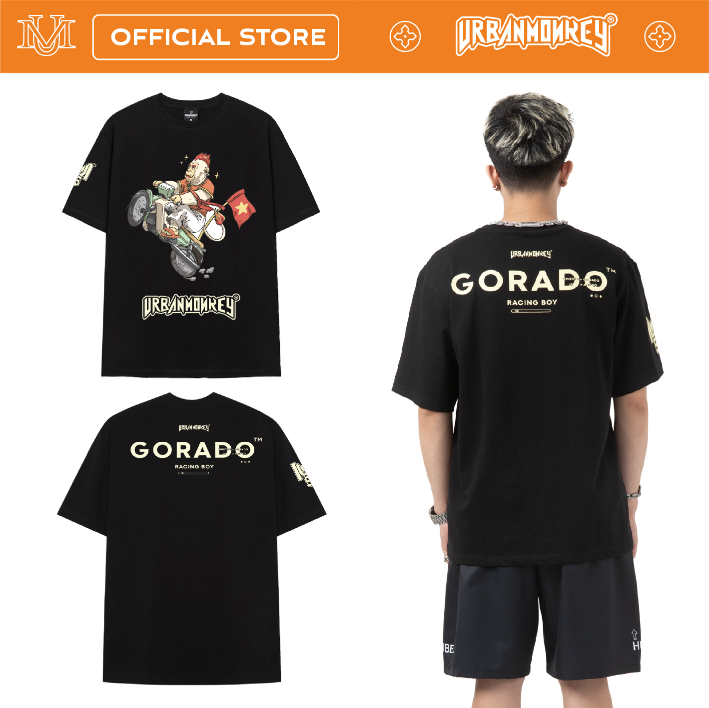 Áo Thun [ Urban Monkey ] Gorado Racing Boy - Đen