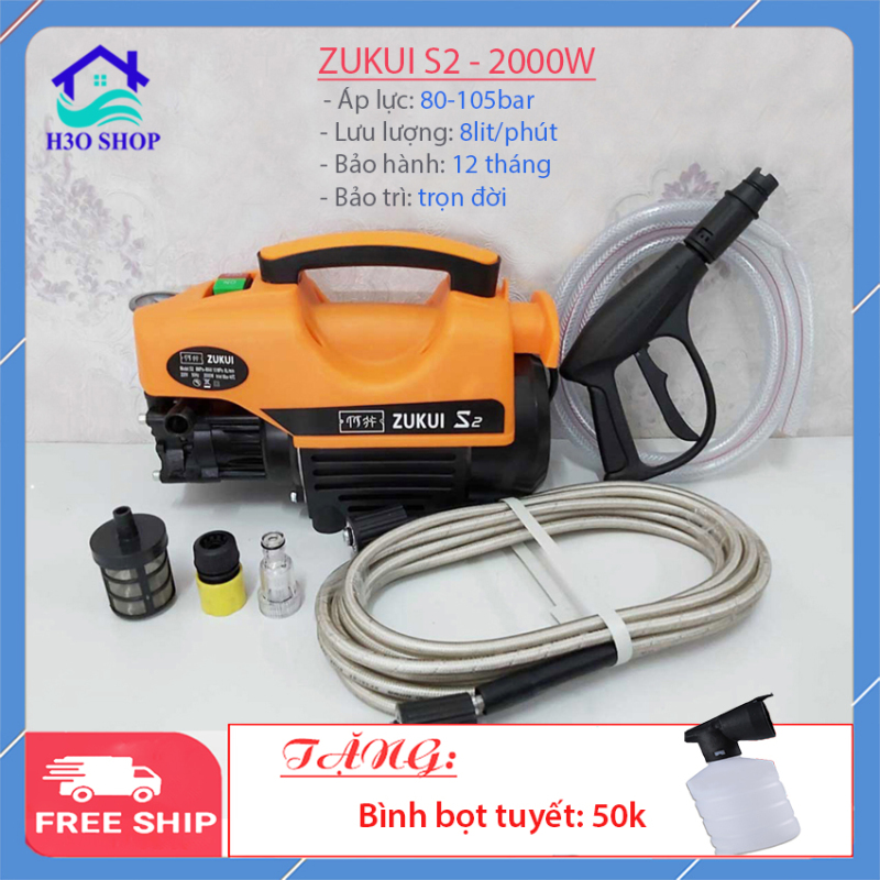 Máy rửa xe Zukui S2 S1 - 2000W - máy rửa xe gia đình, máy rửa xe mini, máy xịt rửa cao áp. Tặng bình bọt tuyết và cây nối dài sung