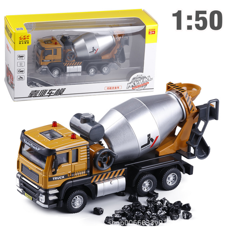 Mô hinh Xe bồn chở bê tông đồ chơi trẻ em bằng hợp kim nhựa xe tỉ lệ 1:50 xe có âm thanh và đèn