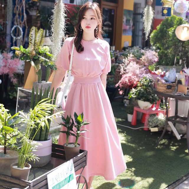 Đầm hồng form dài bo eo