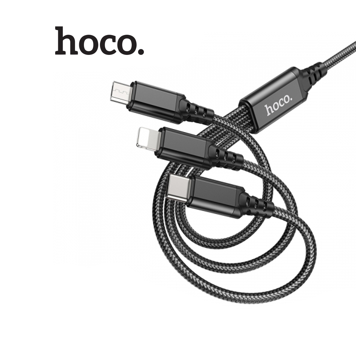 Cáp sạc 2A Hoco X76 3IN1 vải dù siêu bền chống gãy gập dài 1M