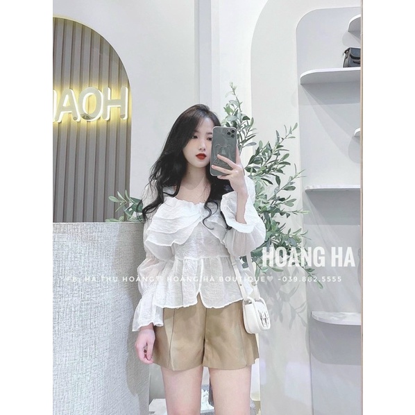 Áo Sơ Mi Bèo Tơ Nhăn Cổ Vuông