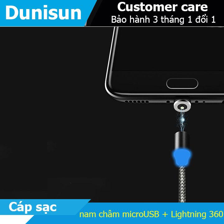 Cáp Sạc Từ Hít Nam Châm Đầu Android hoặc IPhone 360 Độ Dây Dù,Có LED