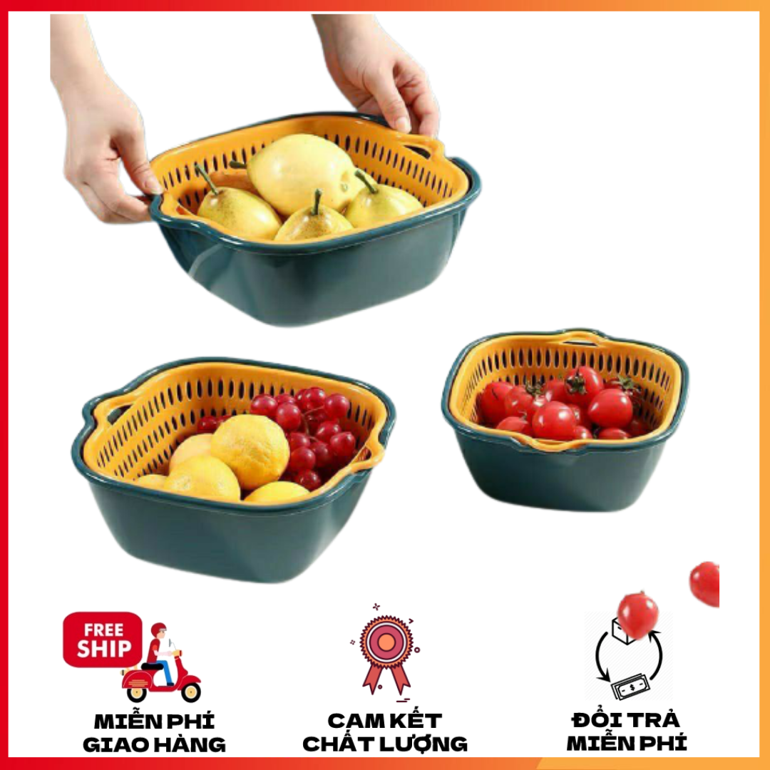 Bộ rổ nhựa kèm chậu 6 món cao cấp dùng để rửa rau, đựng trái cây