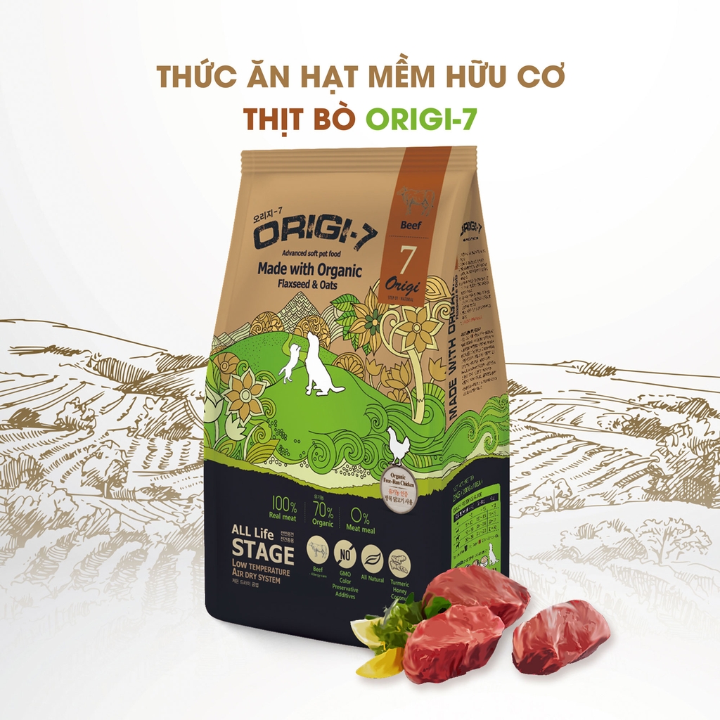 Hạt mềm hữu cơ Origi-7 cho chó mọi lứa tuổi vị Thịt bò