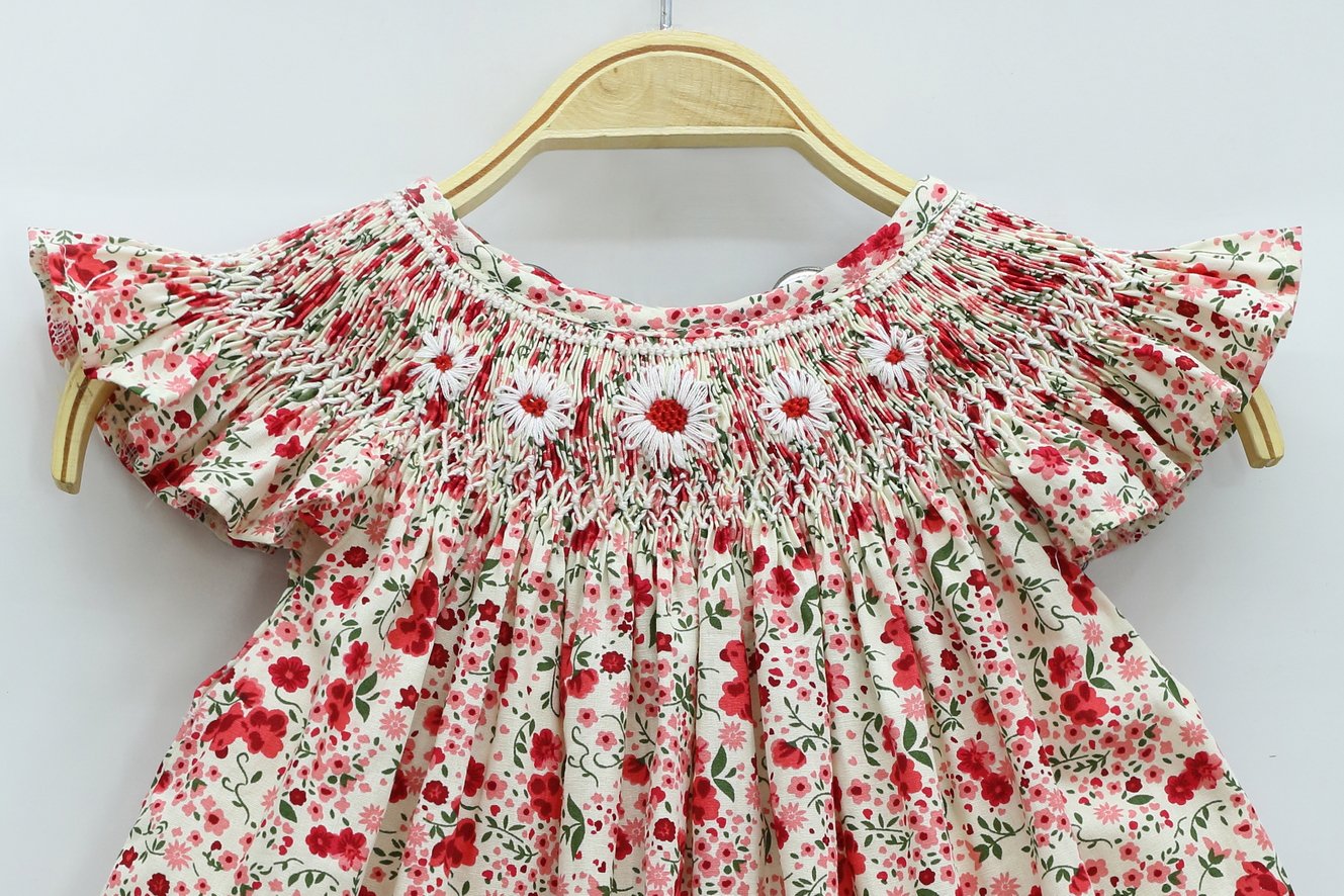 ĐẦM SMOCK ĐỎ HOA NHÍ