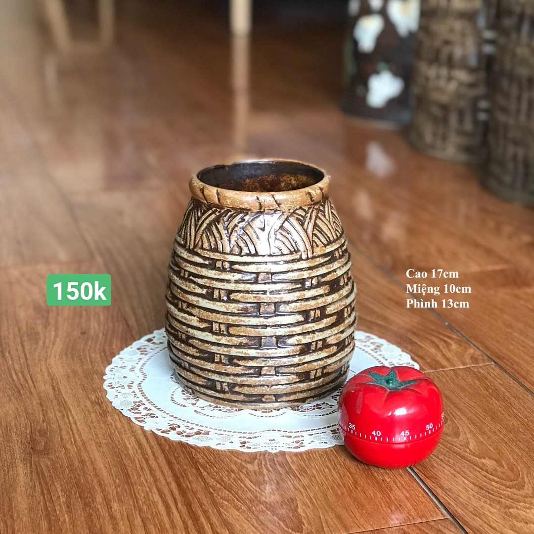 Bình Hoa Bát Tràng Vân Mây Đan, Combo 2 Bình Gốm Lọ Gốm Men Mộc GQA87