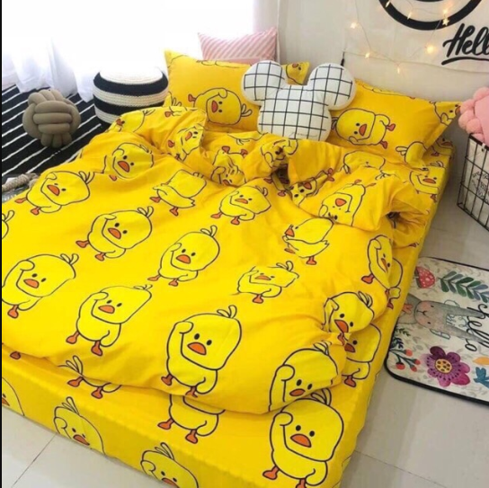 Bộ Ga Gối 3 Món 1M6X2M gồm 1 ga 2 vỏ gối nằm,Mẫu vịt vàng