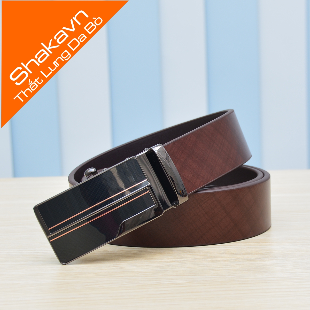 Thắt Lưng Nam Da Bò Shakavn SK513 (nâu đất vân)