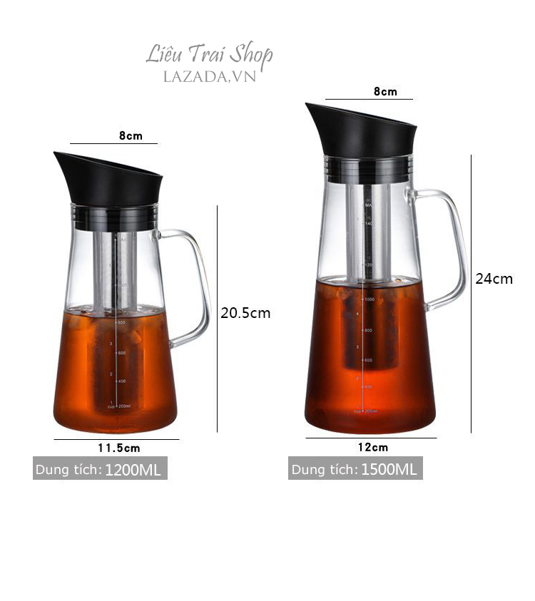 Bình pha cà phê cold brew bình pha cafe lạnh bình pha trà bình nước thuỷ tinh nắp tự động
