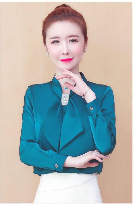 ÁO SƠ MI CÔNG SỞ NỮ CỔ NƠ PHỐI PHỤ KIỆN CAO CẤP