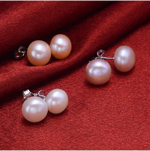 set 4 đôi bông nụ ngọc trai nước ngọt chuôi bạc chất lượng