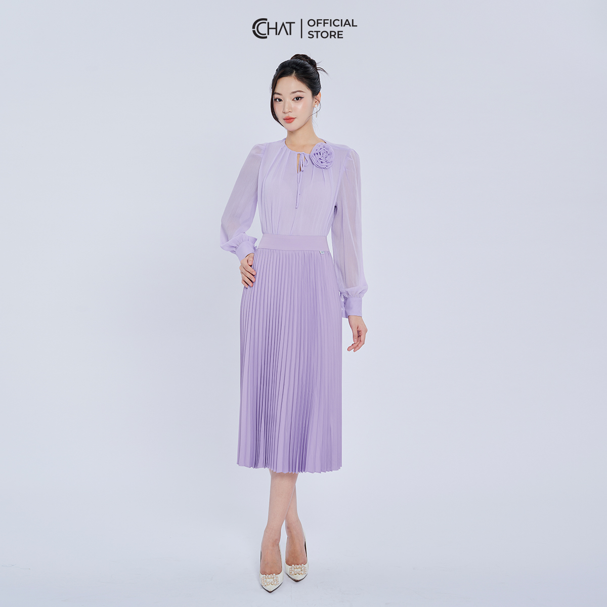Áo kiểu nữ cchat suông cổ v xếp chất voan cao cấp 13adv2005st