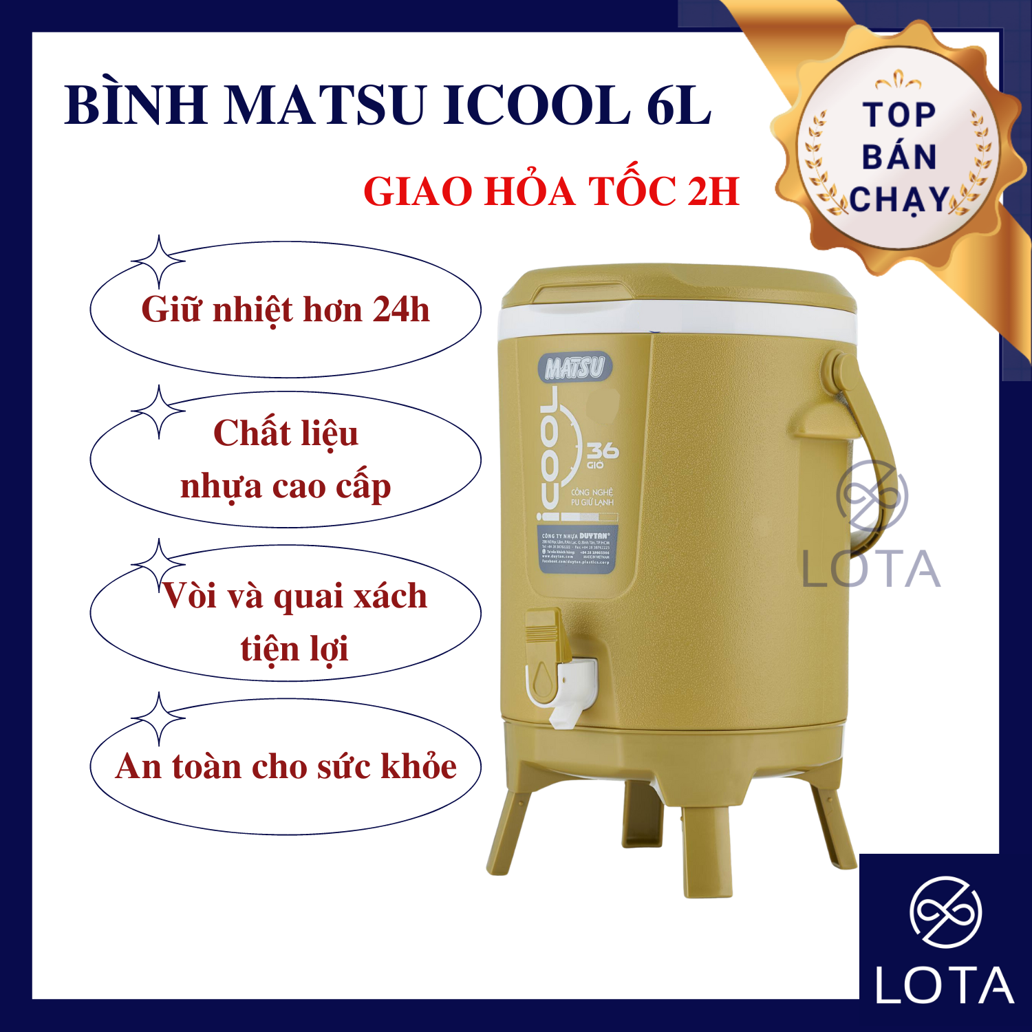 Bình nhựa giữ nhiệt nước đá 6l matsu icool bình lớn đựng nước uống chứa bia trà đá mang theo du lịch dã ngoại picnic chơi thể thao bình nhựa duy tân lota shop