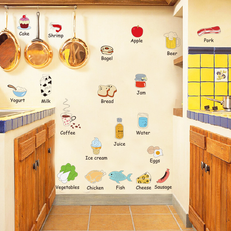 Decal dán tường từ vựng tiếng anh về các loại thực phẩm cho bé Sticker Tranh Dán Tường AM7090-Decal dán tường chữ cái