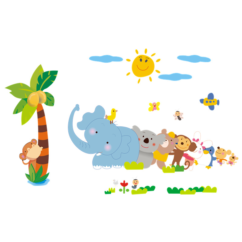 Decal dán tường khỉ con voi con cho bé AY7261-kiddecals Có sẵn keodán trên mọi bề mặt
