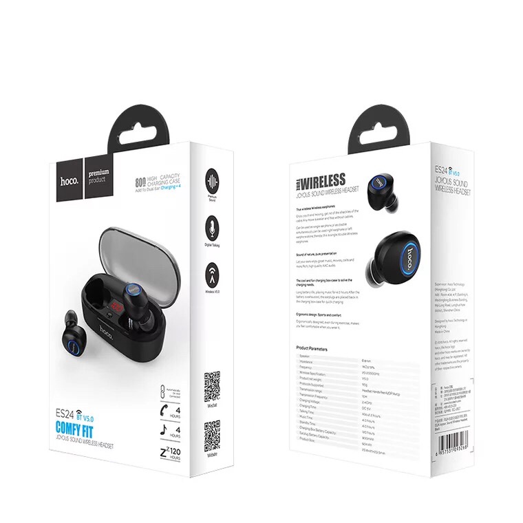 TAI NGHE HOCO ES24 BLUETOOTH V5.0 KIÊM ĐỐC SẠC 800mAh