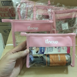 Túi đựng mỹ phẩm trong suốt Lincup màu hồng cực xinh đa năng 16x11x4cm thumbnail