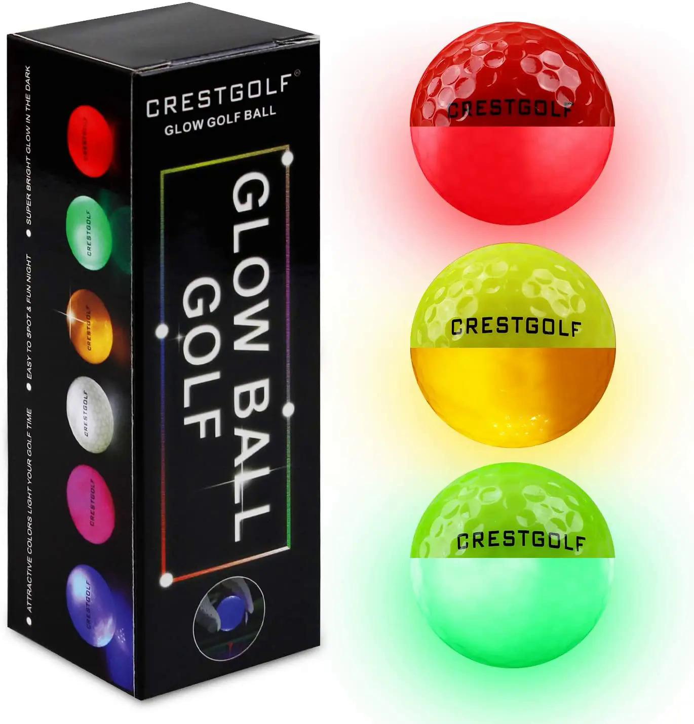 Crestgolf dẫn quả bóng golf cho đêm phát sáng trong bóng golf tối siêu sáng sáu màu cho sự lựa chọn của bạn Golf quà tặng cho người chơi golf