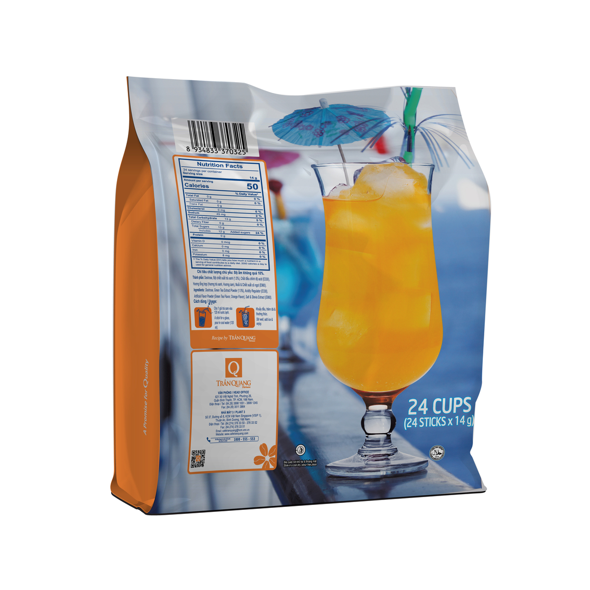 [Freeship 15k cho đơn từ 99k] Trà Cam Cool Tea Trần Quang bịch 336g (24 gói dài * 14g)