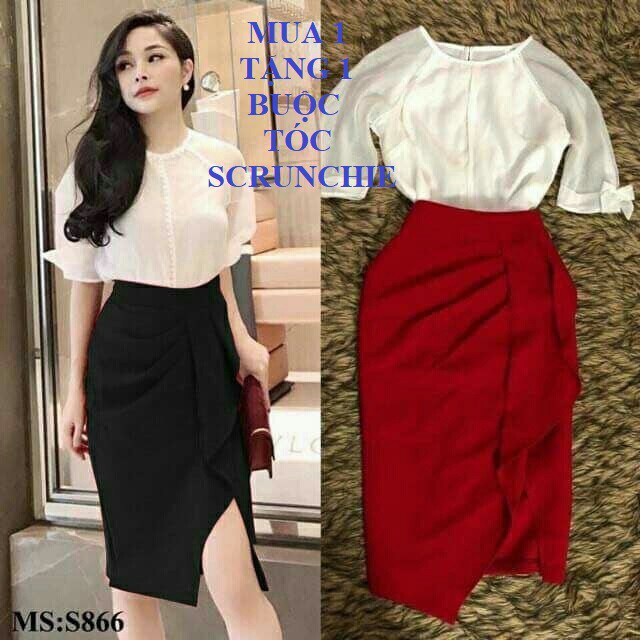 ( Size S đến XXL) Chân Váy Bút Chì Xếp Ly Vạt Bèo