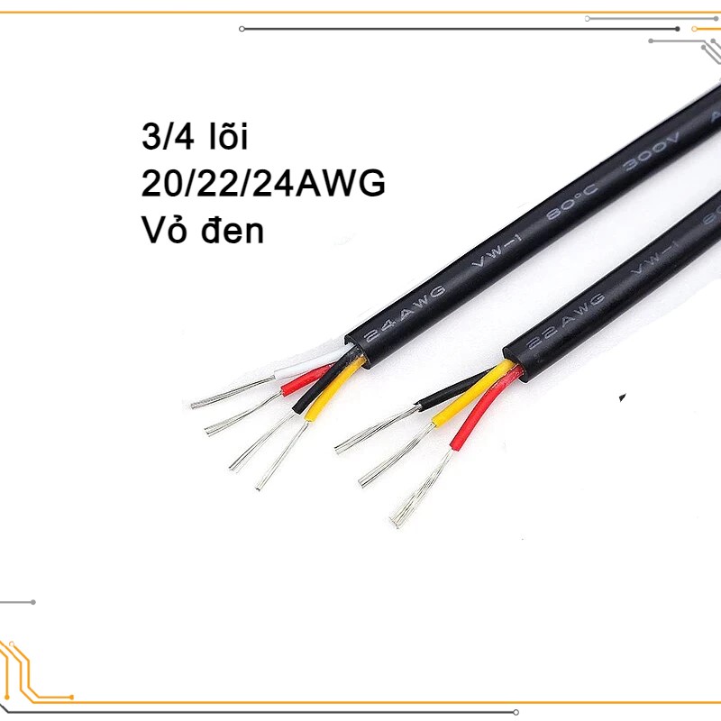 Dây điện 3/4 lõi đồng mạ thiếc 20/22/24awg vỏ đen