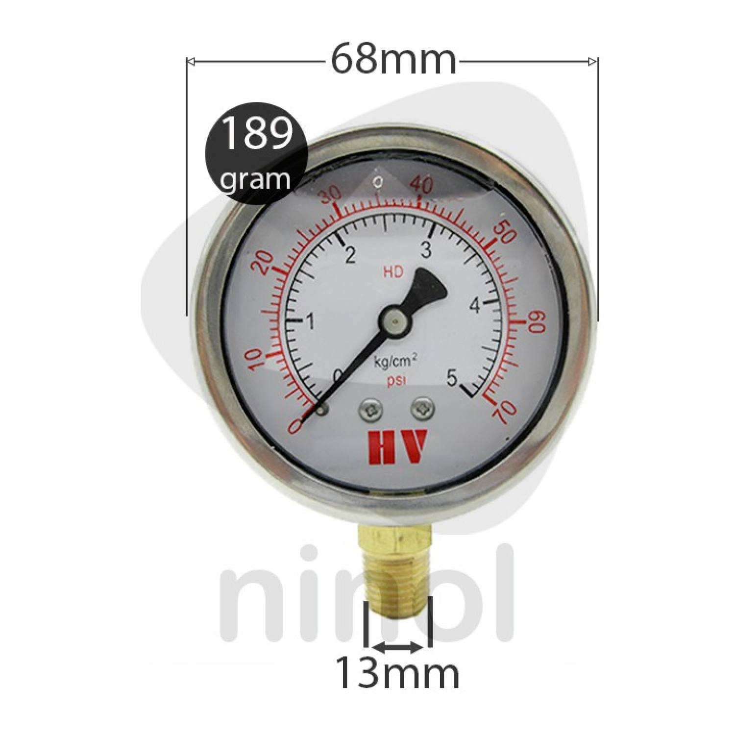 Đồng hồ đo áp suất hơi, khí nén mặt 63mm loại có dầu