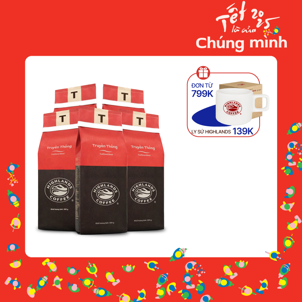COMBO 5 gói Cà phê rang xay Truyền Thống Highlands Coffee 200g