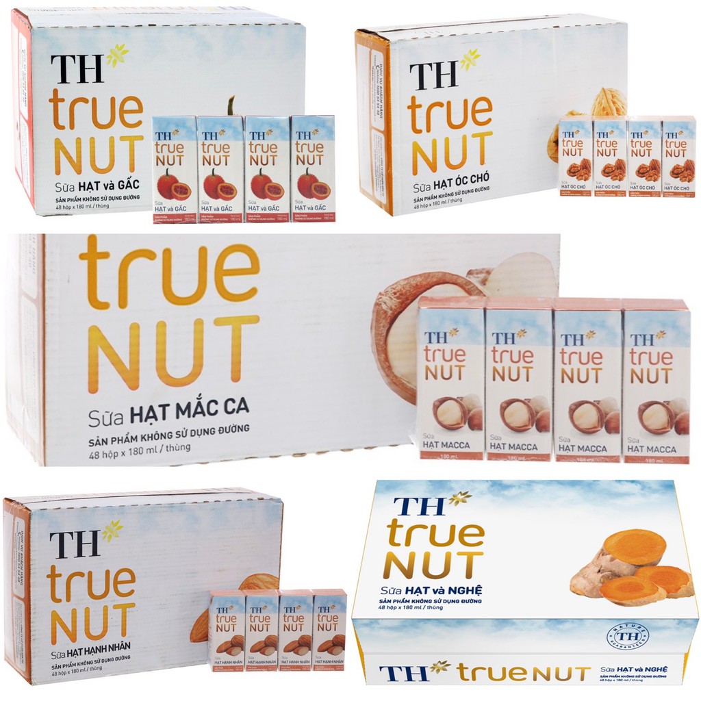 Thùng sữa hạt TH true milk 180ml × 48 hộp ( Óc chó / Mac ca/ Hạnh nhân / Nghệ / Hạt dẻ cười / Gấc / Gạo lứt / Đủ mùi )