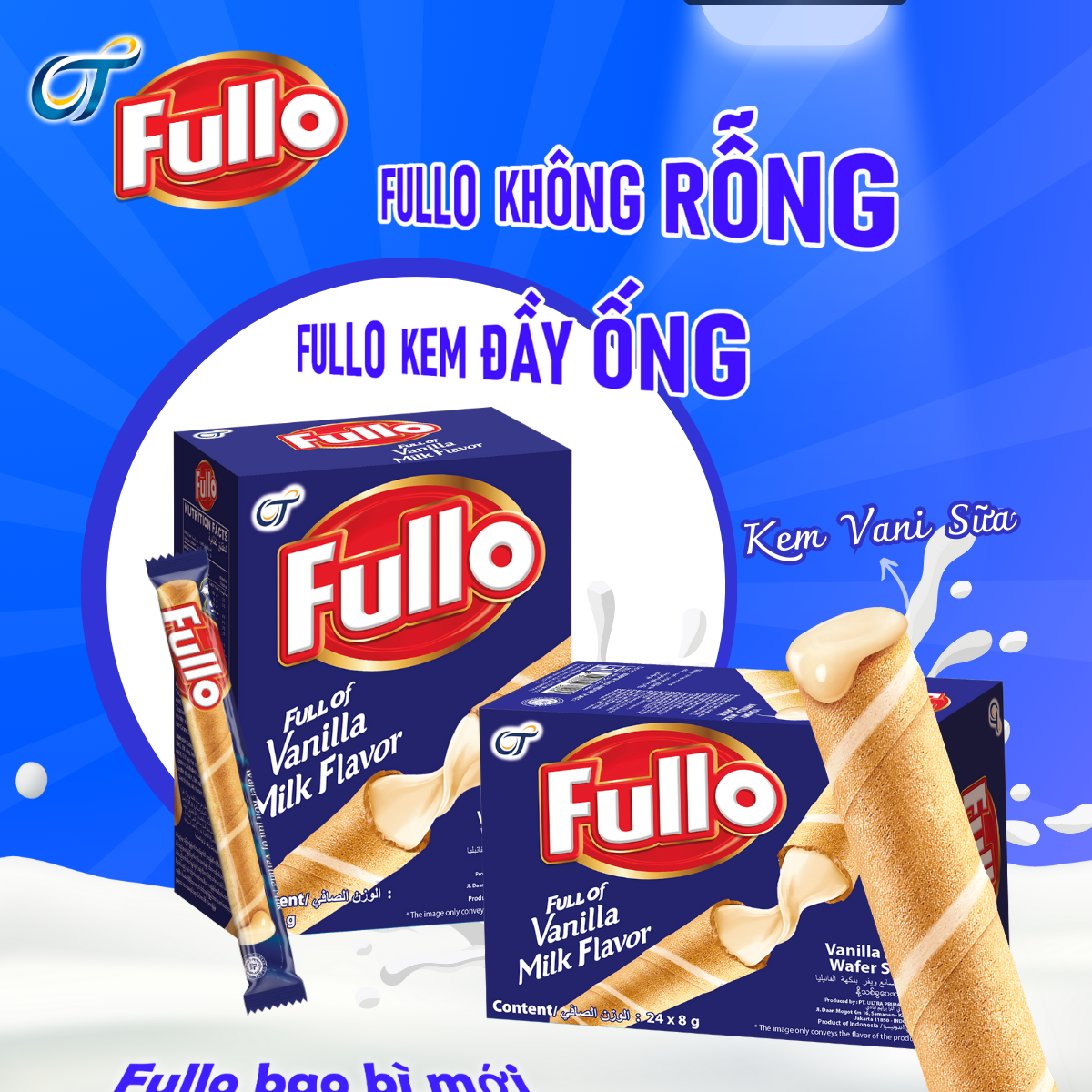 Combo 4 Hộp bánh quế Fullo (4 vị Socola + Vani + Socola vani + Socola Dâu - 1 hộp/ 24 cây)