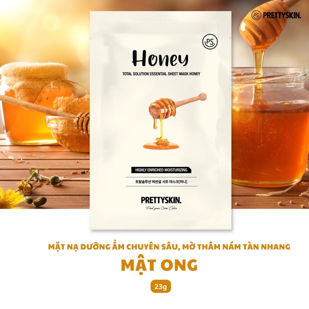 Lẻ 1 miếng Mặt nạ dưỡng da PrettySkin Total Solution Essential Sheet Mask Rau má 23g
