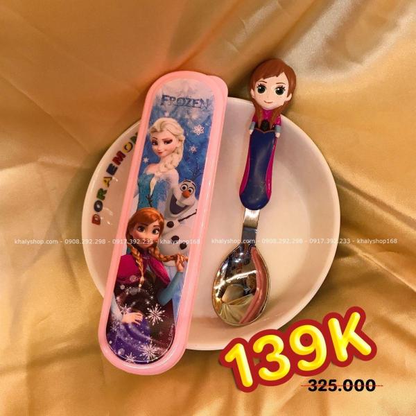 Giá bán Set muỗng ăn inox kèm hộp đựng hình công chúa Anna Frozen nổi 3D cho trẻ em hàng Disney - DP2131