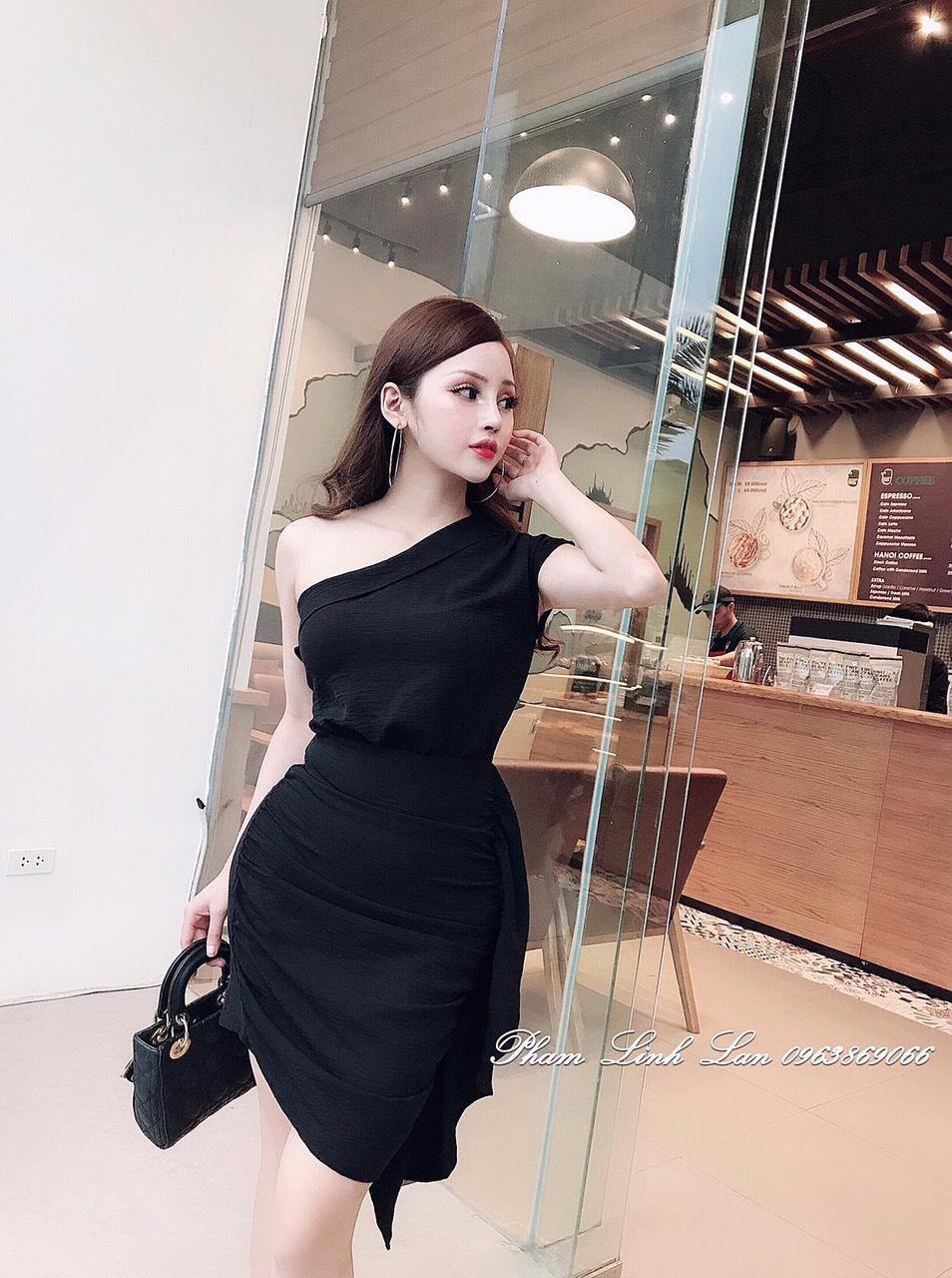 Sét đầm body xéo vai chất cát hàn-QH