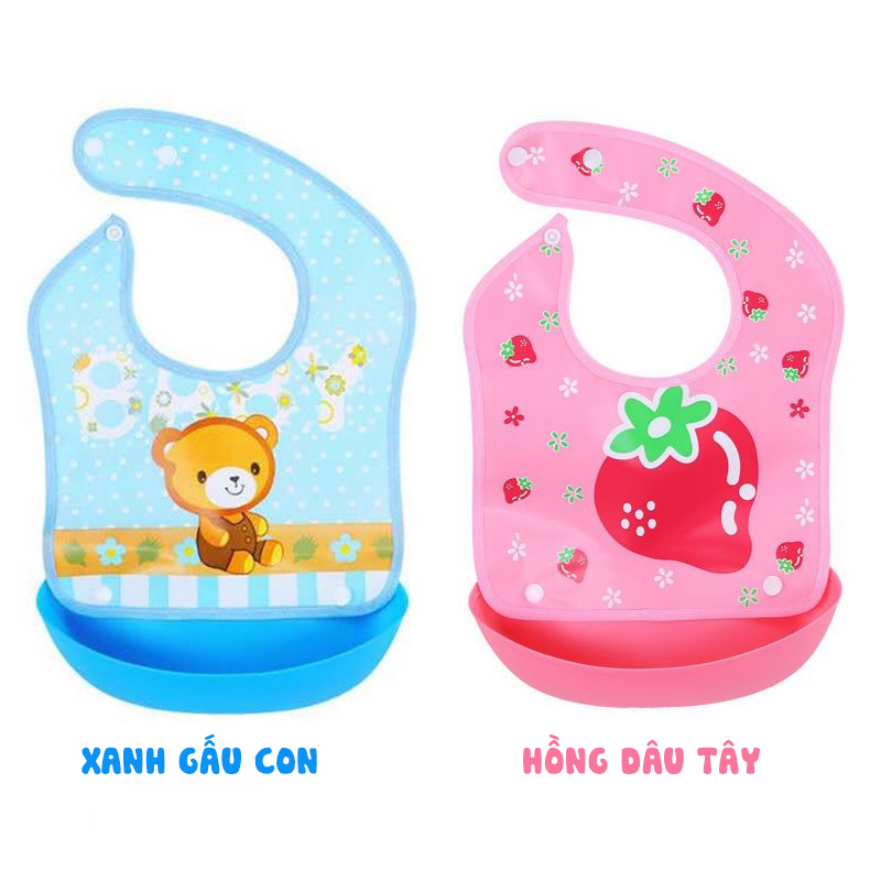 Combo 2 Yếm ăn dặm có máng silicon cho bé