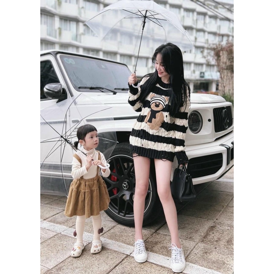 Áo len gấu kẻ ngang cute sang chảnh(kèm ảnh thật và video)