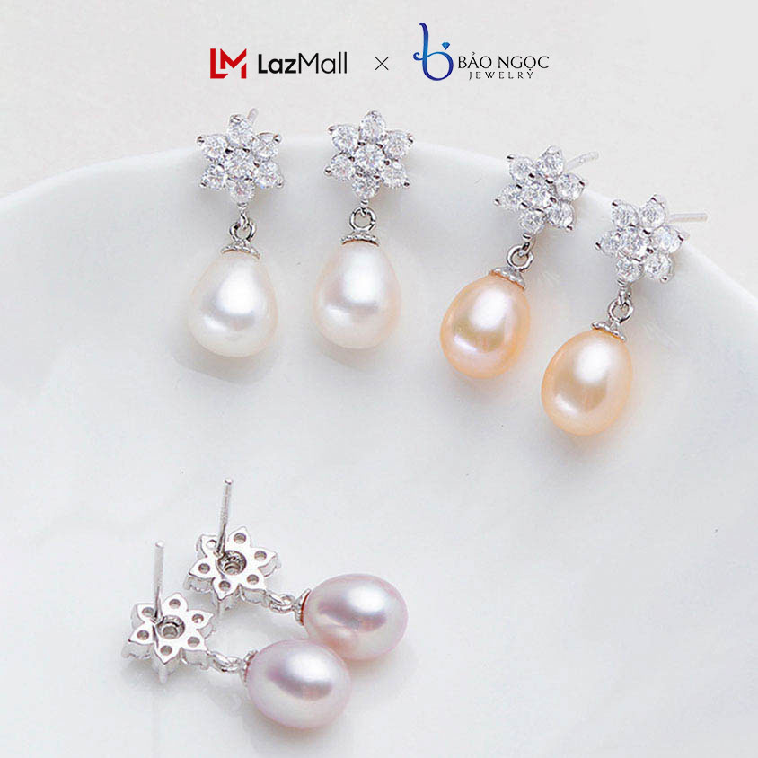 Bông Tai Ngọc Trai Nước Ngọt, Bông Tai Ngọc Trai Cao Cấp Cỡ Hạt 7x9 Ly -B2333 - Bảo Ngọc Jewelry