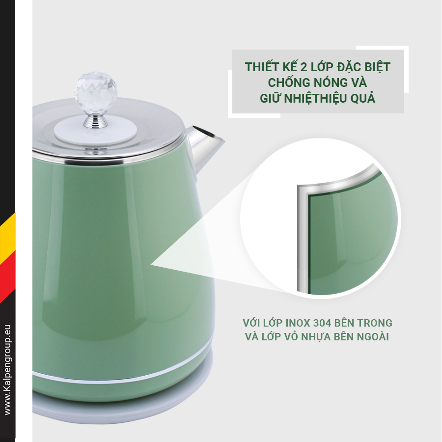 Ấm đun nước siêu tốc inox 304 kalpen kk9901 dung tích 1,8 lít, đẳng cấp công nghệ đức